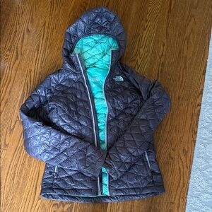 The North Face Dark Gray Quilted Jacket with Teal Lining